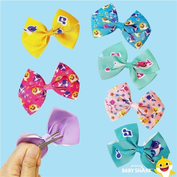 7Pcs Baby Shark Assorted Color Hair Bows Hair Accessories Gift Set for Girls - Picture 6 of 6